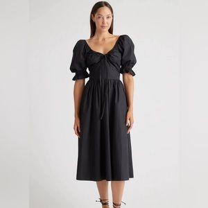 Puff sleeve midi cotton dress (DARK NAVY BLUE)
